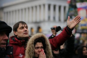 Last month, Ukrainians gathered in Kiev to pray for their nation.  Image courtesy Russian Ministries