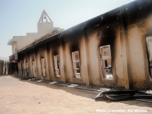 Remains of church building hit by explosives. (Photo, caption courtesy Christian Aid Mission)