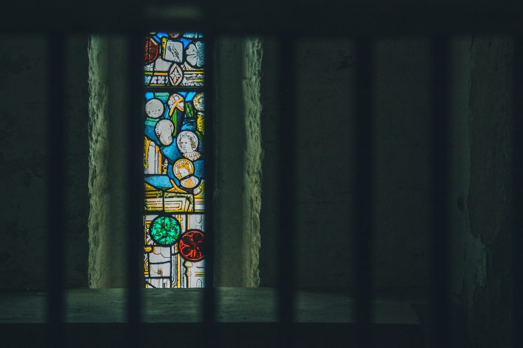 prison bars, jail, stained glass window