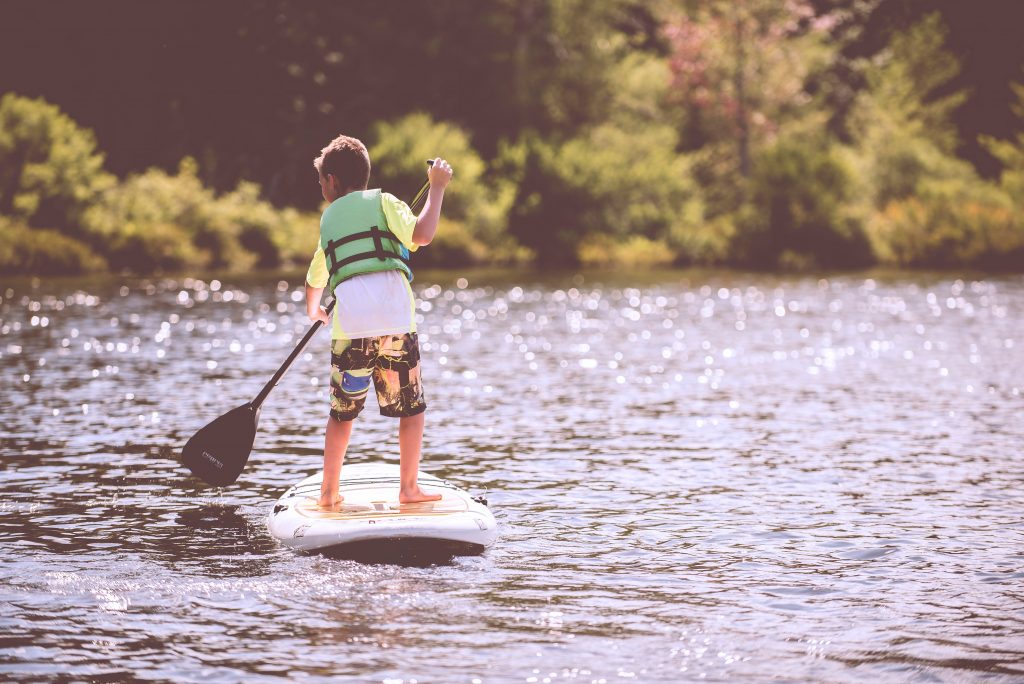 camp, paddleboard, boy, water, boat