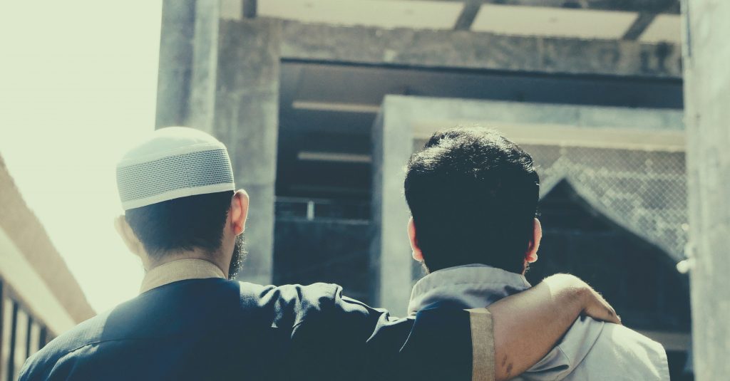 stock, Muslim, friendship, friends, arm, back