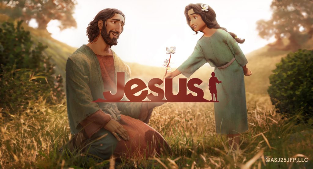 Animated Jesus interacts with child.